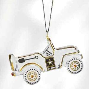 Glass Baron U.S. Army Jeep Glass Ornament Genuine Crystals /Real 22kt Gold / NIB